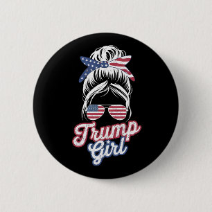 Trump Girl Messy Bun Vintag amerikanische Flagge Button
