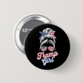 Trump Girl Messy Bun Vintag amerikanische Flagge Button (Vorne & Hinten)