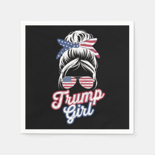 Trump Girl Messy Bun Vintag amerikanische Flagge Serviette