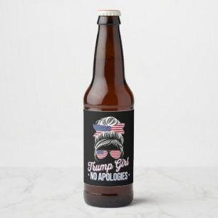Trump Girl No Apology Messy Bun Retro Vintag Bierflaschenetikett