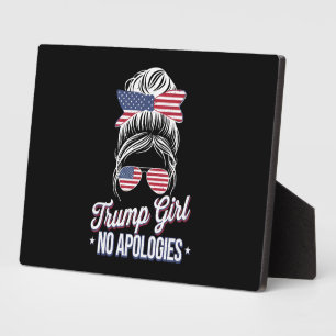 Trump Girl No Apology Messy Bun Retro Vintag Fotoplatte