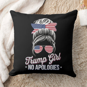 Trump Girl No Apology Messy Bun Retro Vintag Kissen