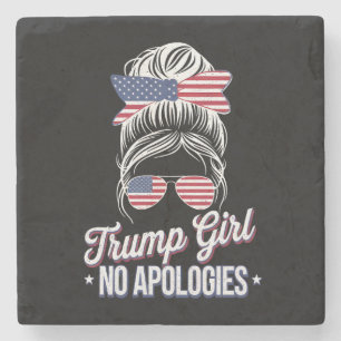 Trump Girl No Apology Messy Bun Retro Vintag Steinuntersetzer
