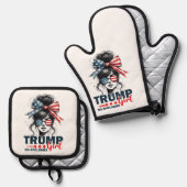 Trump Girl No Apology Messy Bun Sunglasses Trump Ofenhandschuh & Topflappen-Set (Vorderseite/Rückseite)