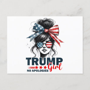 Trump Girl No Apology Messy Bun Sunglasses Trump Postkarte