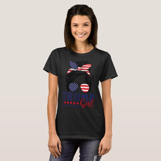 Trump Girl No apology Messy Bun Trump 2024 Ameri T-Shirt (Vorne ganz)