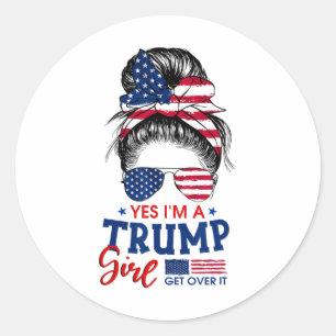 Trump Girl No Apology Patriotic American Messy B Runder Aufkleber