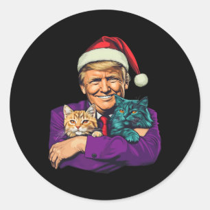 Trump hält Katzen Frohe Weihnachten Festlich Lusti Runder Aufkleber