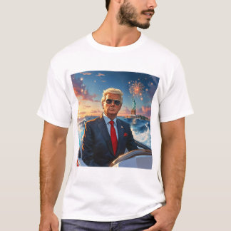 Trump in Speedboat Statue der Freiheitsfeuerwerke T-Shirt
