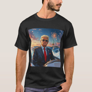 Trump in Speedboat Statue der Freiheitsfeuerwerke T-Shirt
