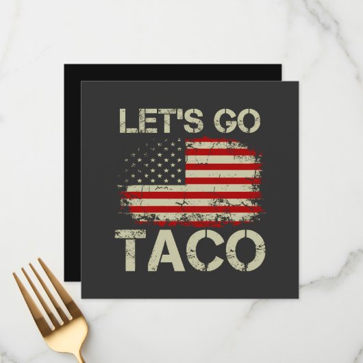 Trump kneift immer Let's Go Taco Menükarte (Vorderseite/Rückseite Beispiel)