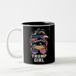 Trump Mädchen Unordentlicher Dutt USA-Flagge Trump Zweifarbige Tasse