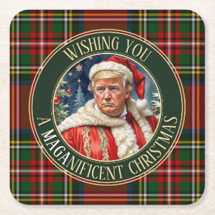 Trump MAGA Christmas Royal Stewart Tartan Kariert Rechteckiger Pappuntersetzer