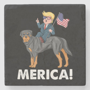 Trump Merica Rottweiler Dog American Hero Steinuntersetzer