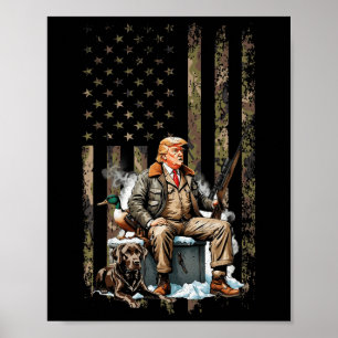Trump mit der Hundepuppe führt Camouflage der Jagd Poster
