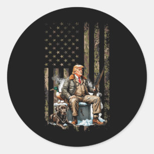 Trump mit Hund Entenjagd Wasserwildjagd Camo Präsi Runder Aufkleber