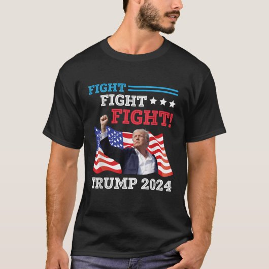 Trump mit US-Flag-Kampf gegen Trump 2024 T-Shirt (Vorderseite)
