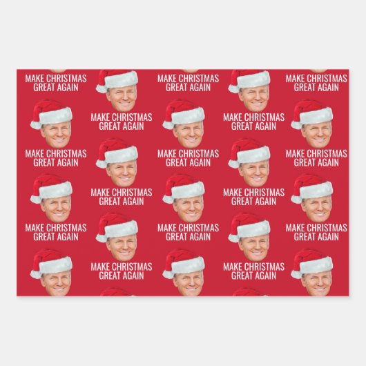 Trump mit Weihnachtsmannmütze - Weihnachten wieder Geschenkpapier Set (Vorderseite 3)