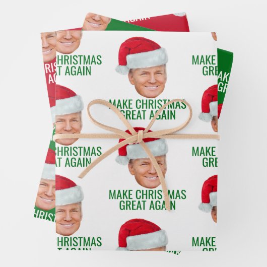 Trump mit Weihnachtsmannmütze - Weihnachten wieder Geschenkpapier Set (Beispiel)