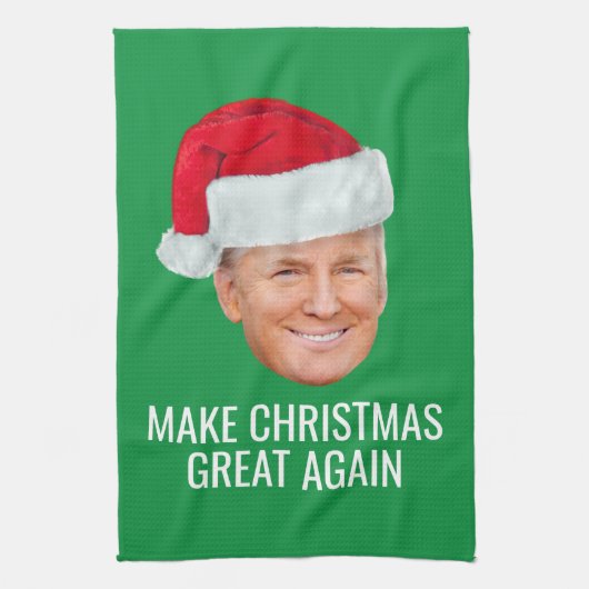 Trump mit Weihnachtsmannmütze - Weihnachten wieder Geschirrtuch (Vertikal)