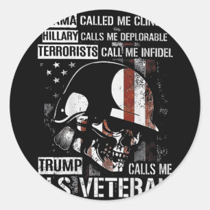 Trump nennt mir U.S. Veteran Skull American Flag ( Runder Aufkleber