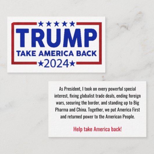 Trump nimmt Amerika wieder zurück Telefonnummerkarte (Vorne/Hinten)