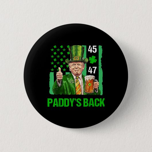 Trump Paddys Back 45 47 St Patricks Day Usa Flag Button (Vorderseite)