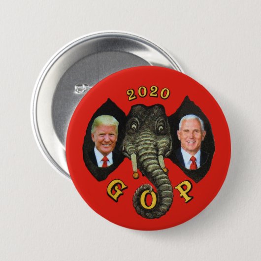 Trump Pence 2020 GOP-Elefant Button (Vorne & Hinten)