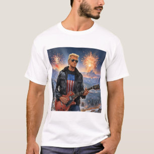 Trump Playing Electric Guitar Fireworks American T-Shirt