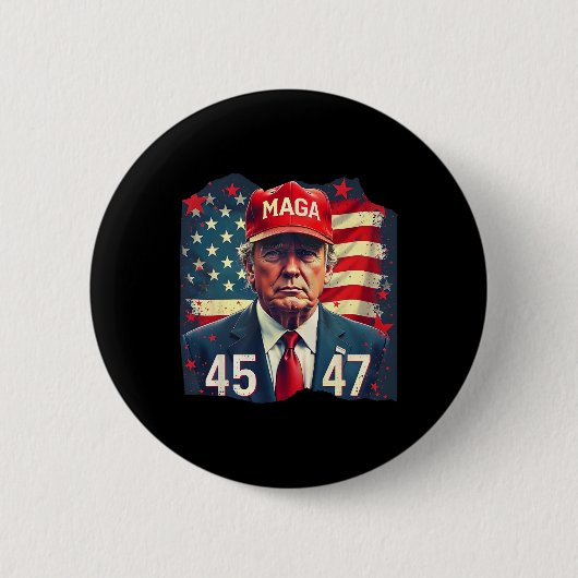 Trump-Präsident mit der Fahne von 45-47 Mega Us Button (Vorderseite)