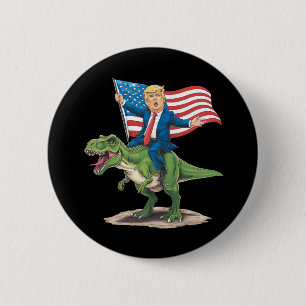 Trump reitet auf Dinosaurier T Rex USA Amerikanisc Button