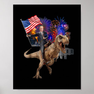 Trump Reitet Auf Einem Dinosaurier T-Rex Unterstüt Poster