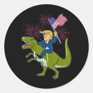 Trump Reitet Auf Einem Dinosaurier Trex Patriotisc Runder Aufkleber
