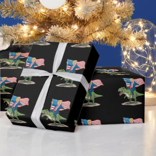 Trump Reitet Dinosaurier T Rex USA Amerikanische F Geschenkpapier