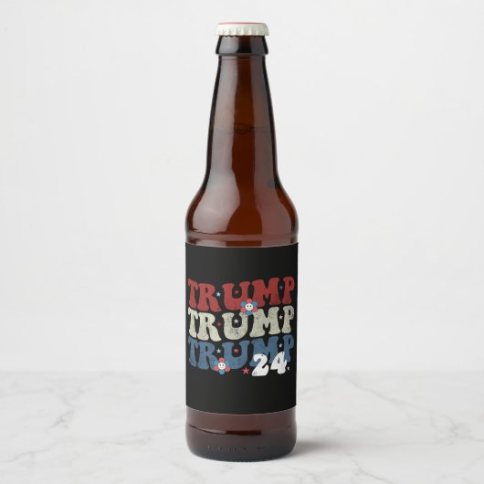 Trump Retro Groovy Blume 24 Wahlen 2024 Bierflaschenetikett (Vorderseite)