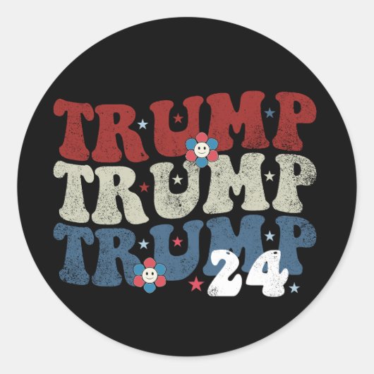 Trump Retro Groovy Blume 24 Wahlen 2024 Runder Aufkleber (Vorderseite)