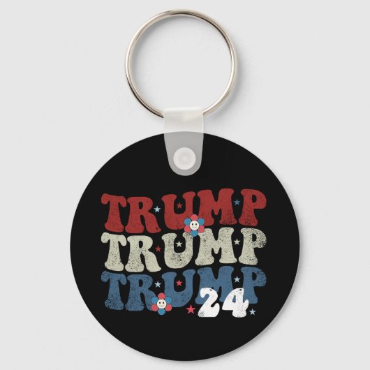 Trump Retro Groovy Blume 24 Wahlen 2024 Schlüsselanhänger (Vorderseite)