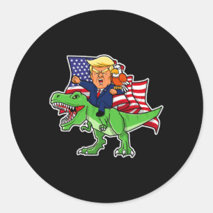 Trump Riding A Dinosaur Trex Funny Merica Patrioti Runder Aufkleber