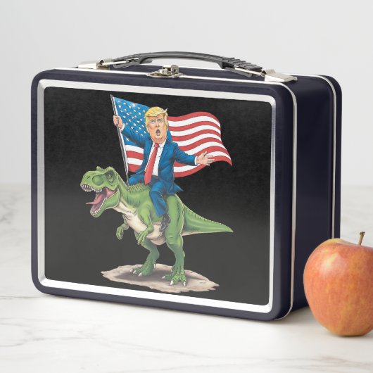 Trump Riding Dinosaur T Rex US-amerikanische Flagg Metall Brotdose (Beispiel)