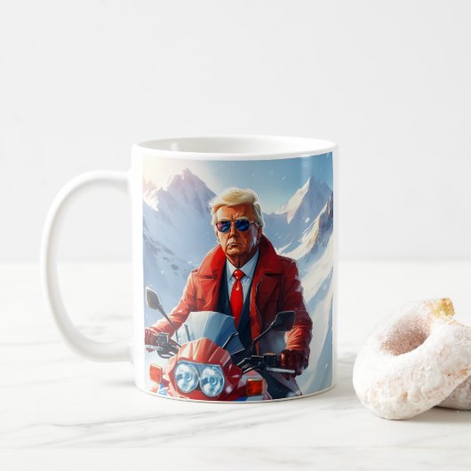 Trump Riding Motorrad im Winter Weihnachten MAGA Kaffeetasse (Mit Donut)