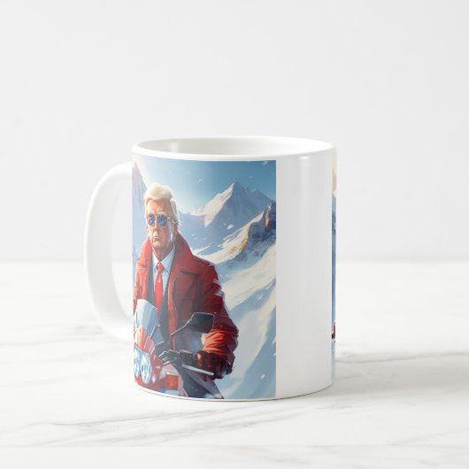 Trump Riding Motorrad im Winter Weihnachten MAGA Kaffeetasse (Vorderseite Links)