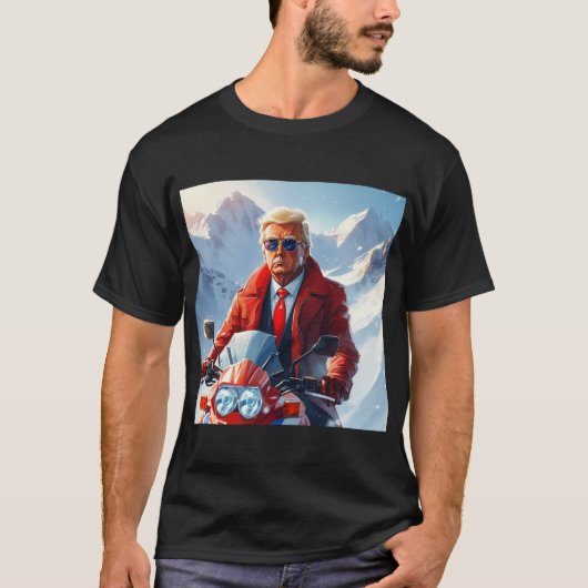 Trump Riding Motorrad im Winter Weihnachten MAGA T-Shirt (Vorderseite)