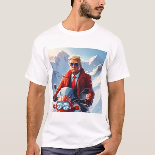 Trump Riding Motorrad im Winter Weihnachten MAGA T-Shirt (Vorderseite)