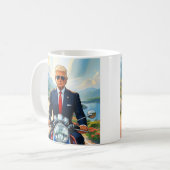Trump Riding Motorrad in schönen Bergen USA Kaffeetasse (Vorderseite Links)