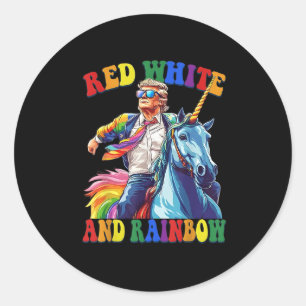 Trump Riding Unicorn Rot Weiß und Regenbogen Funny Runder Aufkleber
