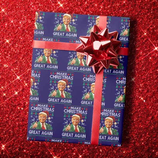 Trump Santa Hat | Make Christmas Great Again Blue Geschenkpapier