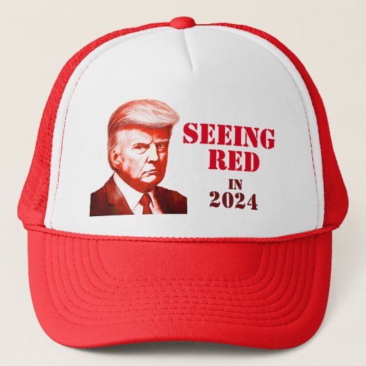 Trump sieht Red Unofficial Tasse Shot Trump 2024 Truckerkappe (Vorderseite)