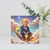Trump sitzt auf der Rakete Feiertagskarte (Stehend Vorderseite)