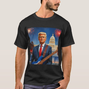 Trump spielt Electric Bass US Hauptstadt Fireworks T-Shirt