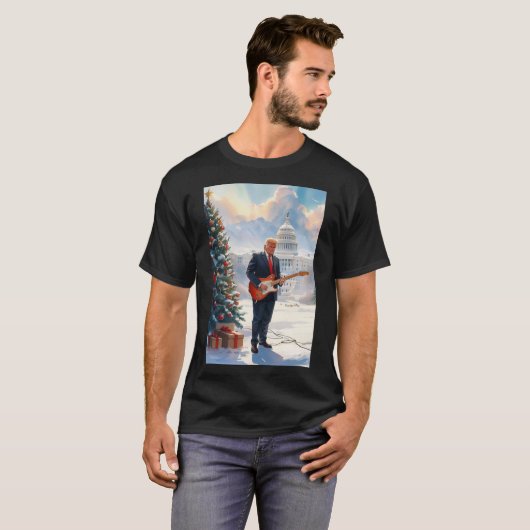 Trump spielt Electric Guitar Christmas US-Hauptsta T-Shirt (Vorne ganz)